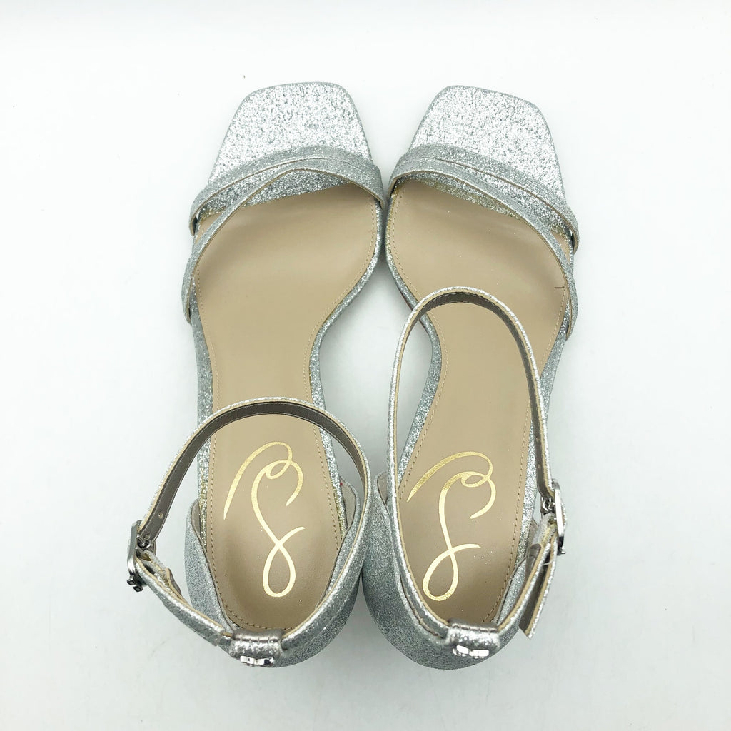 SAM EDELMAN Womens Peonie Kitten Heel Sandal 7.5 M Silver Glitter Strappy NIB