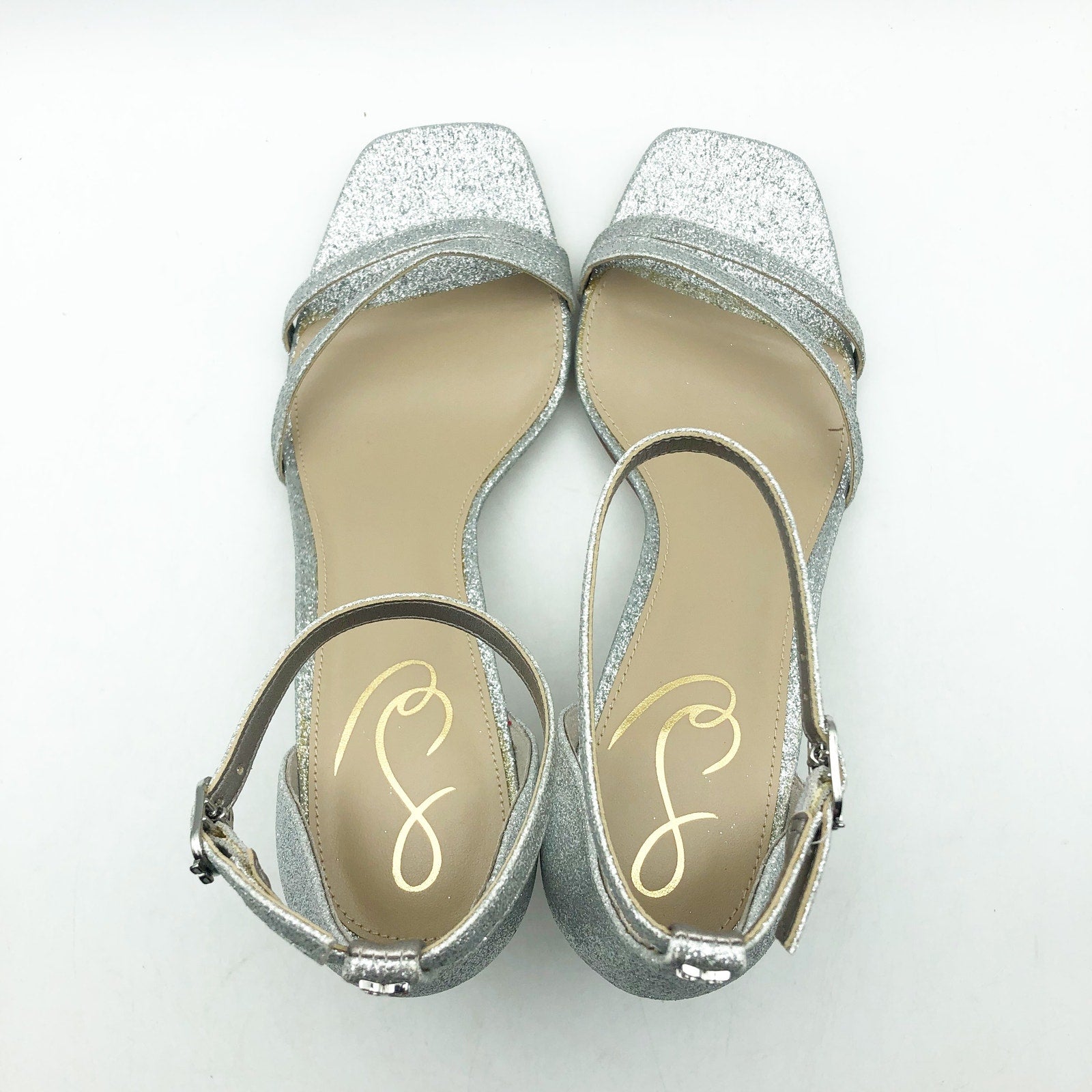 SAM EDELMAN Womens Peonie Kitten Heel Sandal 7.5 M Silver Glitter Strappy NIB