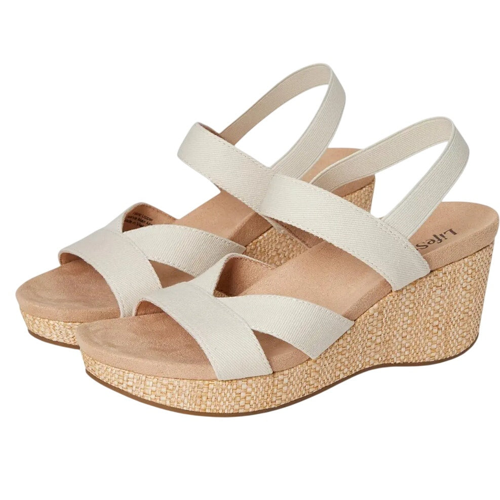 LifeStride Womens Danita Wedge Sandals Size 9.5 Bone Off White Canvas NIB