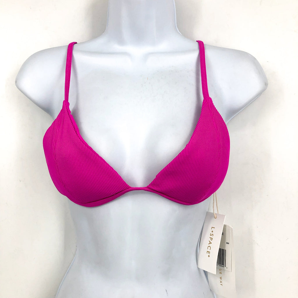 L*SPACE Lindsay Bikini Top XL Pink Bright Fuchsia Ribbed Triangle NWT
