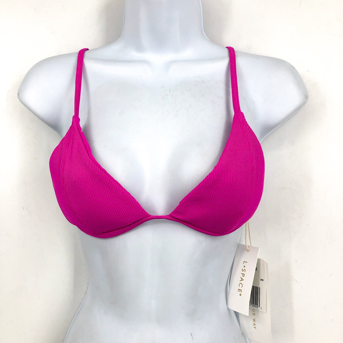 L*SPACE Lindsay Bikini Top XL Pink Bright Fuchsia Ribbed Triangle NWT