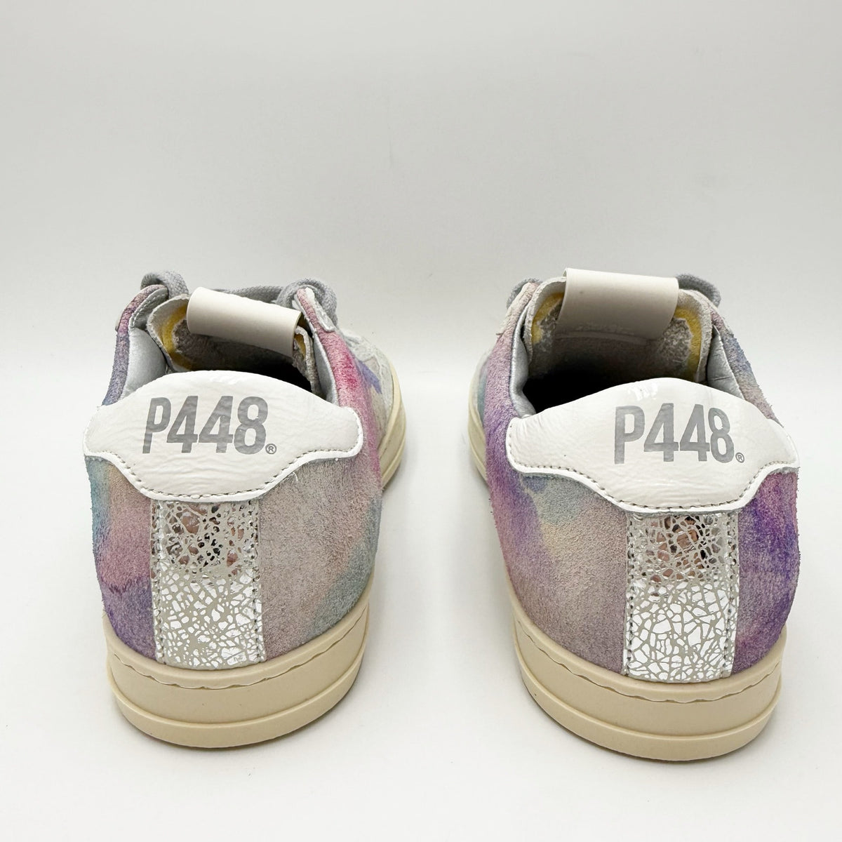 P448 Womens John Sneakers EU 35 US 5-5.5 Silver Purple Multicolor Leather NWOB