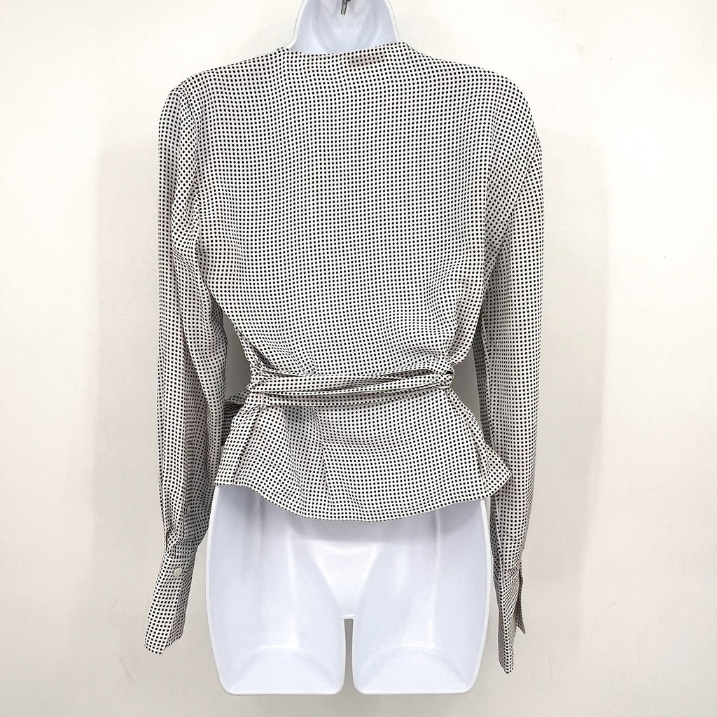 EQUIPMENT Women's Cenna Wrap Blouse Medium White Black Polka Dot Silk NWT