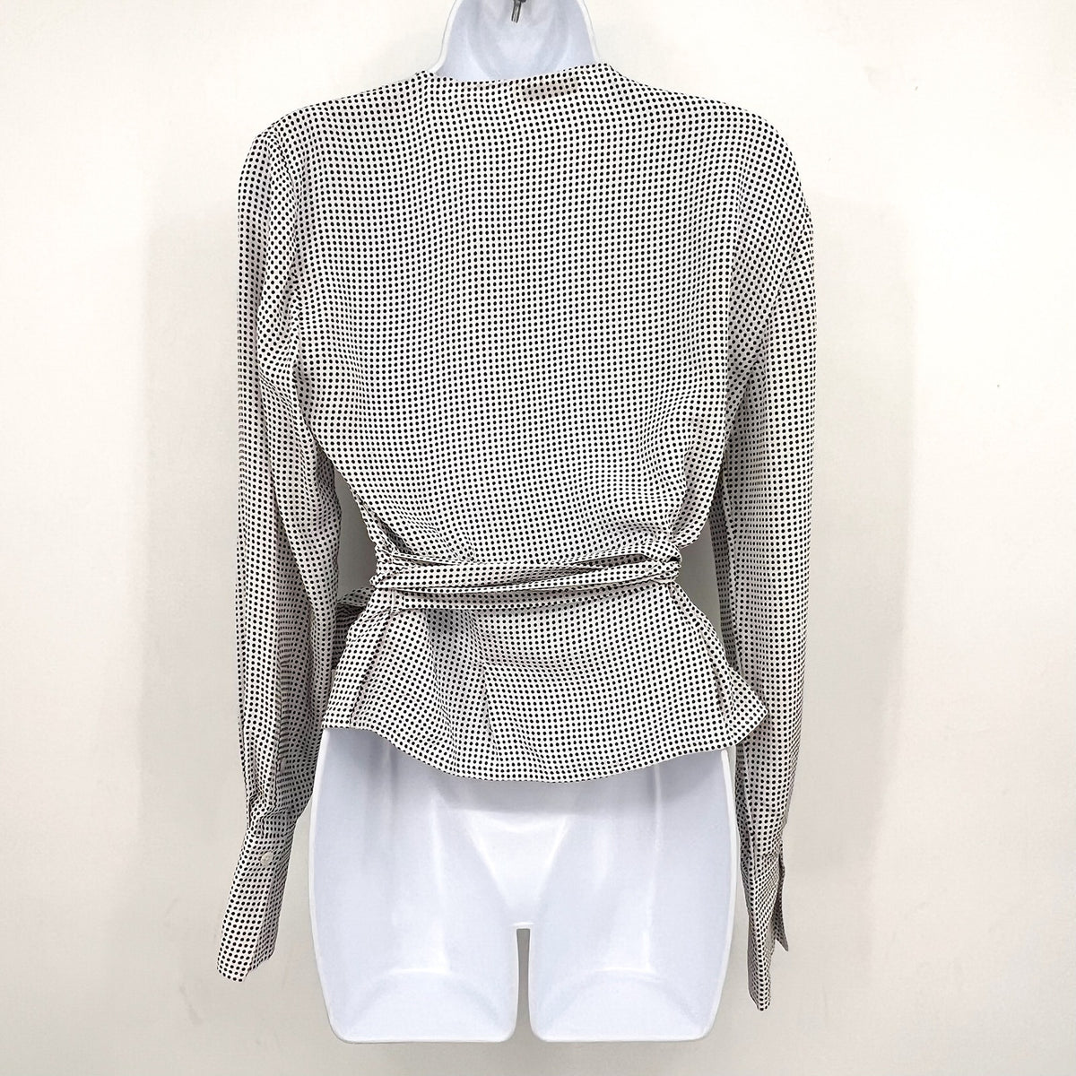EQUIPMENT Women's Cenna Wrap Blouse Medium White Black Polka Dot Silk NWT
