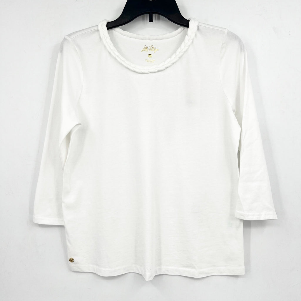 LILLY PULITZER Women's Paulson Knit Top Small Resort White 3/4 Sleeves NWT