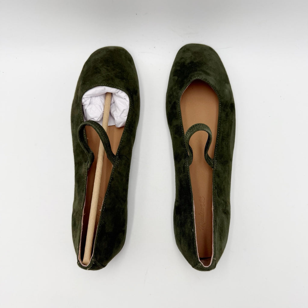 Madewell Womens Greta Elastic Mary Jane Flats Size 7.5 M Loden Green Suede NIB