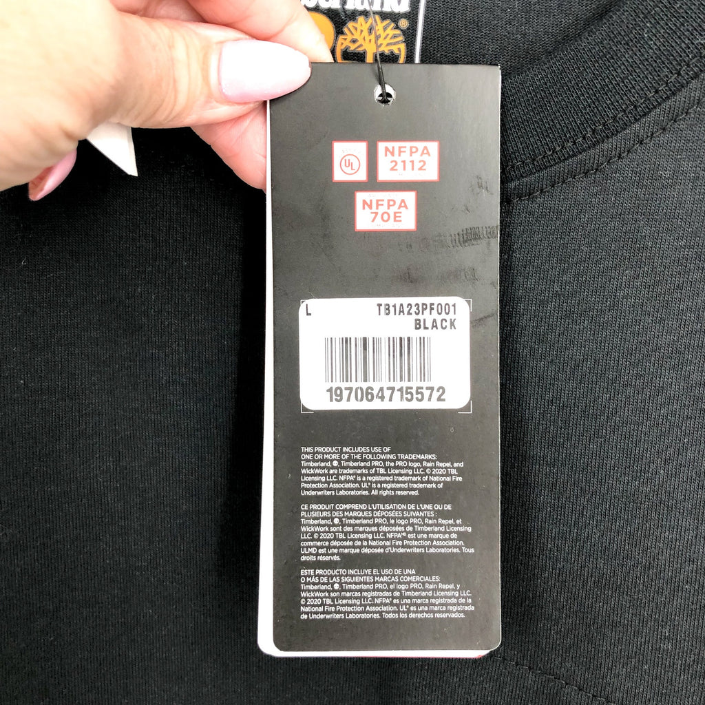 TIMBERLAND PRO Men's FR Long-Sleeve Pocket T-Shirt Large Black Cotton Core NWT