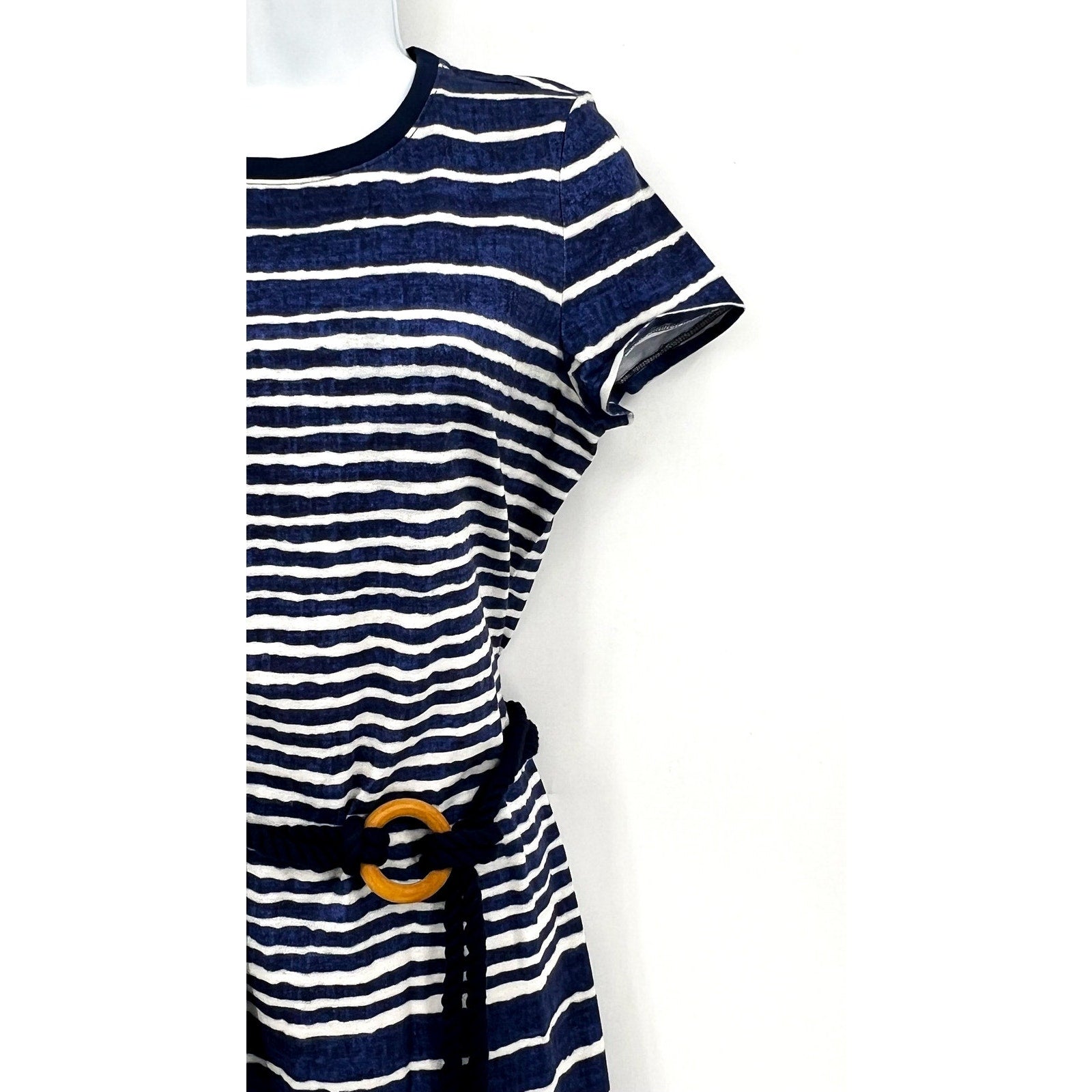 TOMMY BAHAMA Coastal Chalet Midi Dress Small Blue White Stripe Belt Knit NWT