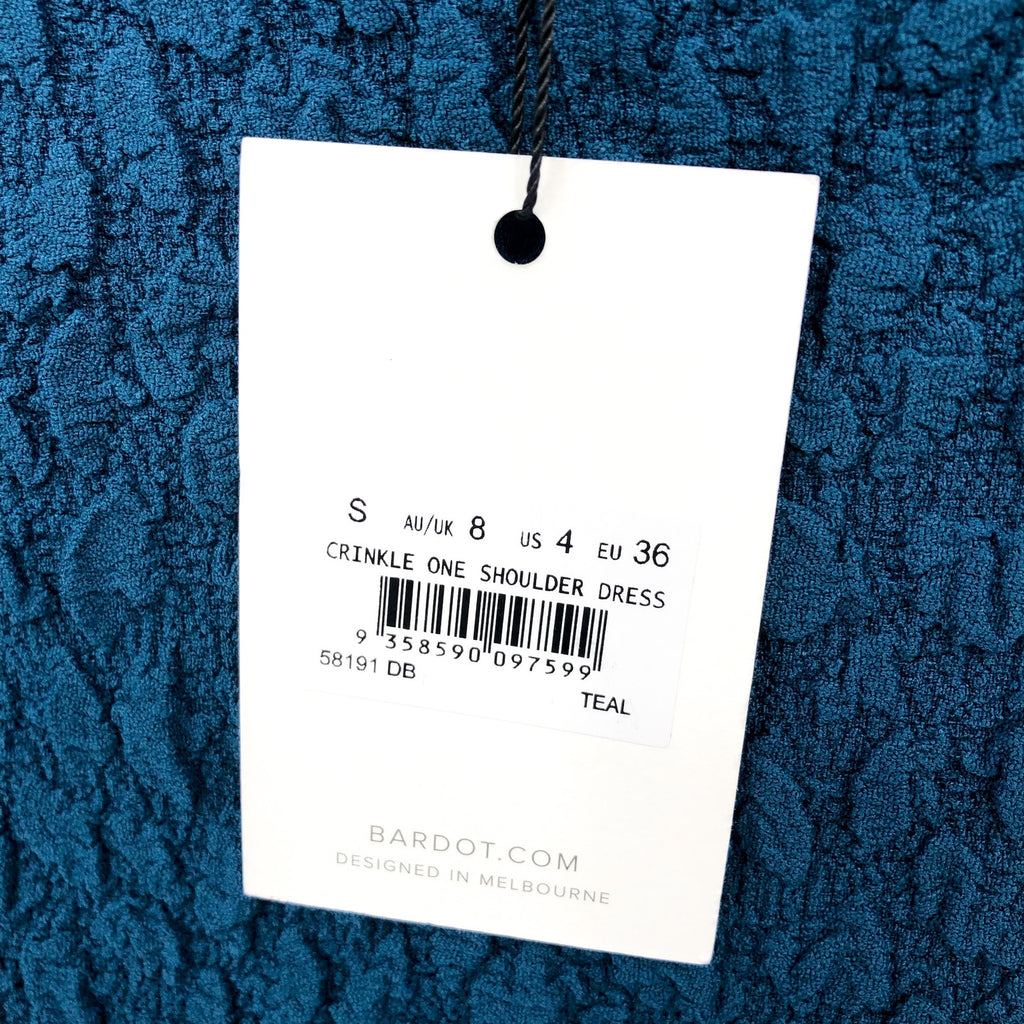BARDOT Women's Crinkle One Shoulder Dress Size 4 Teal Blue Stretch Lined NWT