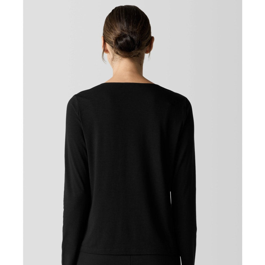 EILEEN FISHER Women's Fine Jersey Long Sleeve V-Neck Top XS Black Slim Fit NWT