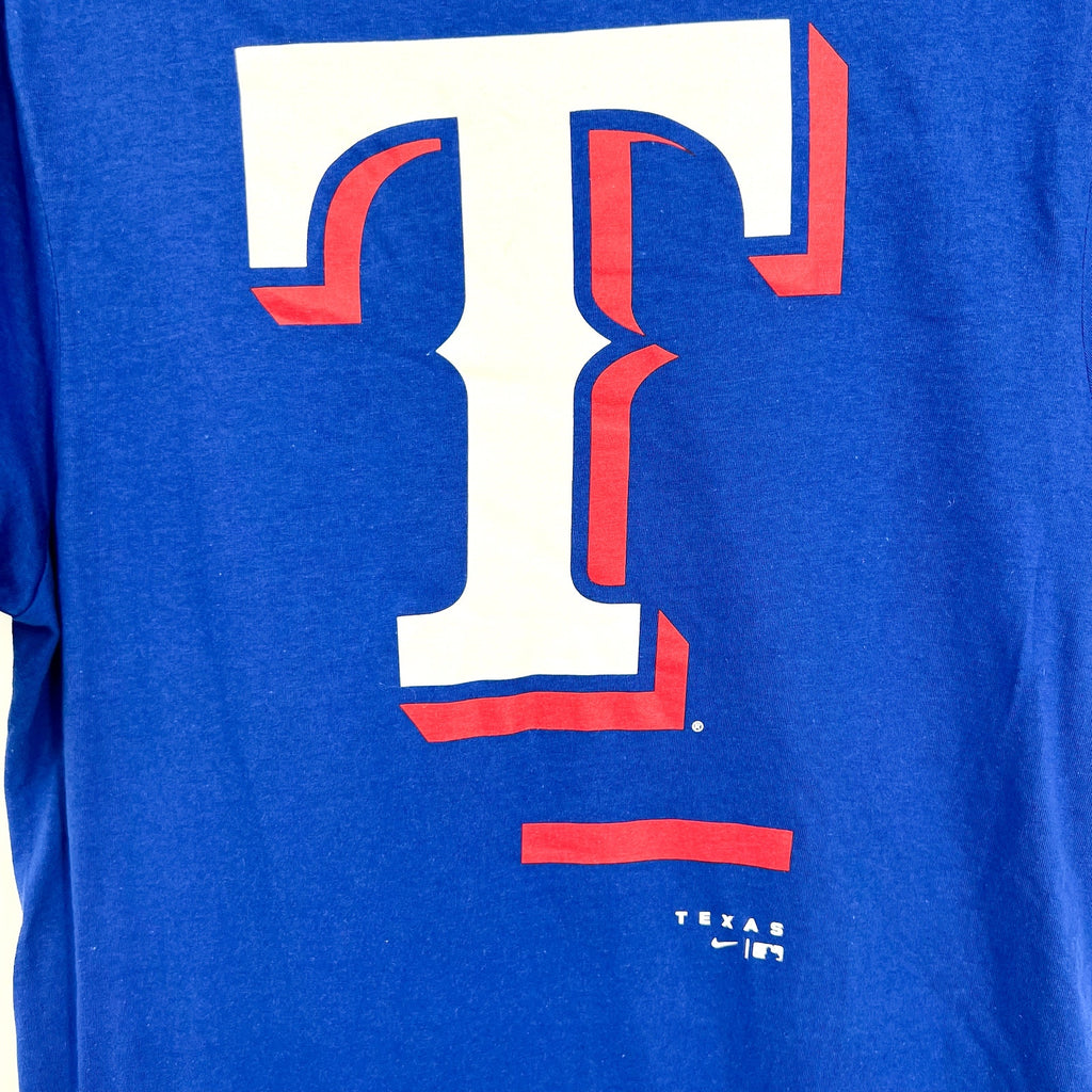 NIKE Mens Texas Rangers Logo Short Sleeve T-Shirt US Small Blue Crewneck NWT
