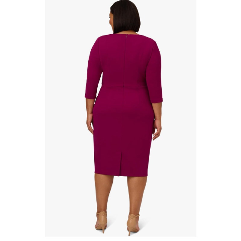 ADRIANNA PAPELL Women's Knit Crepe Sheath Dress Size 14 Pink Wildberry Tie NWT