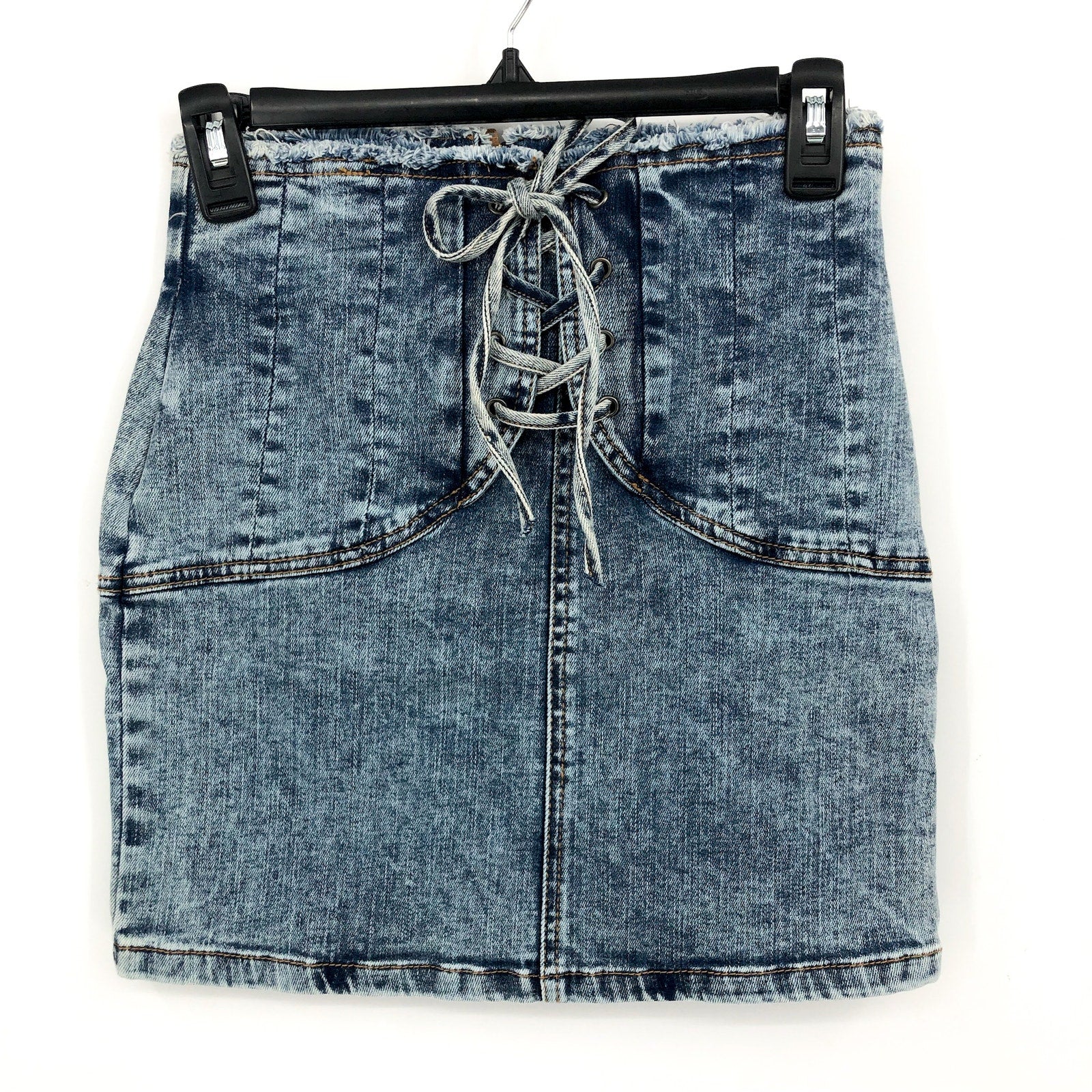 BARDOT Girls Corset Denim Skirt US 16 Blue Acid Wash Cotton NWT