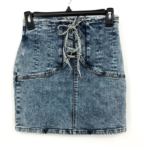 BARDOT Girls Corset Denim Skirt US 16 Blue Acid Wash Cotton NWT