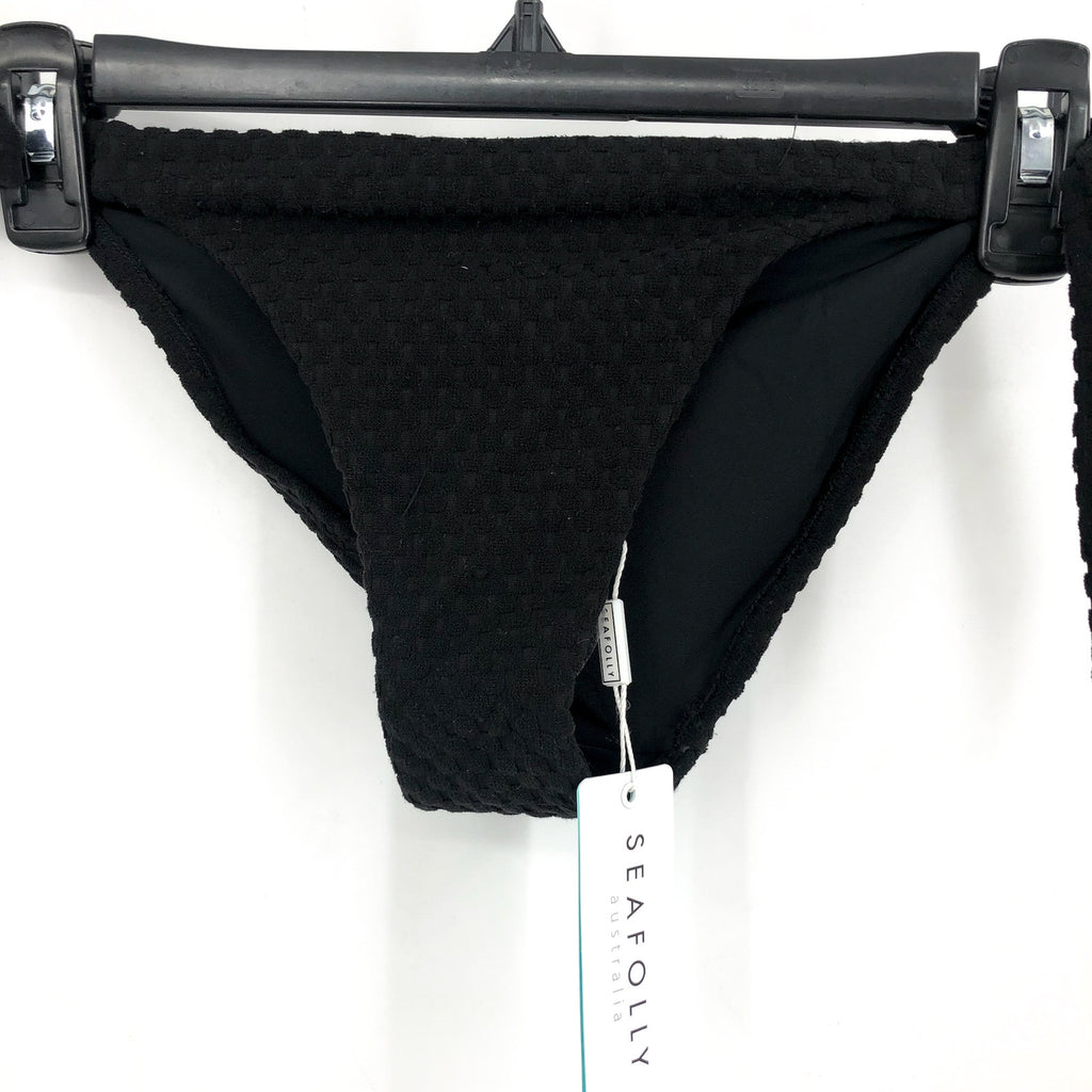 SEAFOLLY Riviera Hipster Tie Side Bikini Bottom Size 6 Black Textured NWT