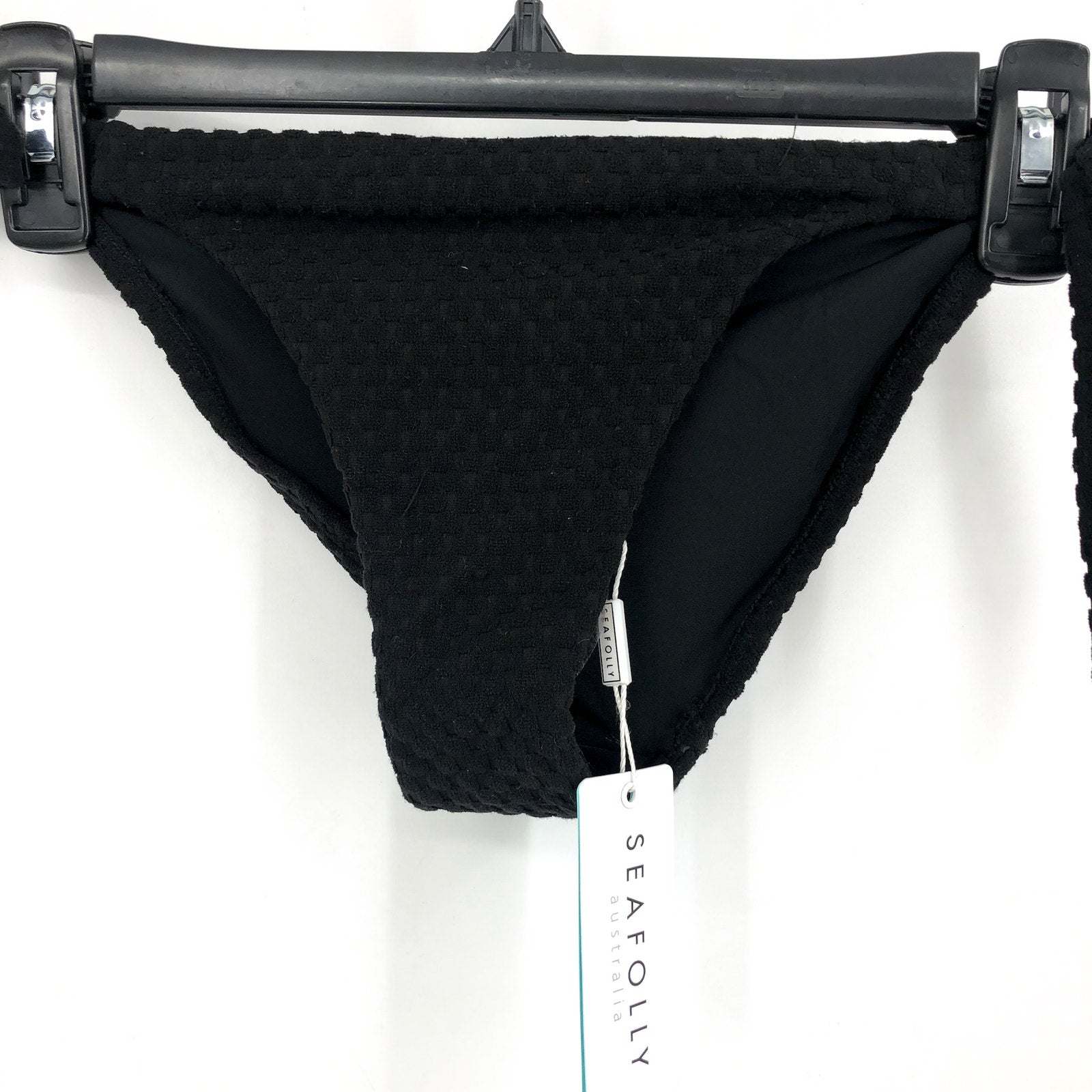 SEAFOLLY Riviera Hipster Tie Side Bikini Bottom Size 6 Black Textured NWT