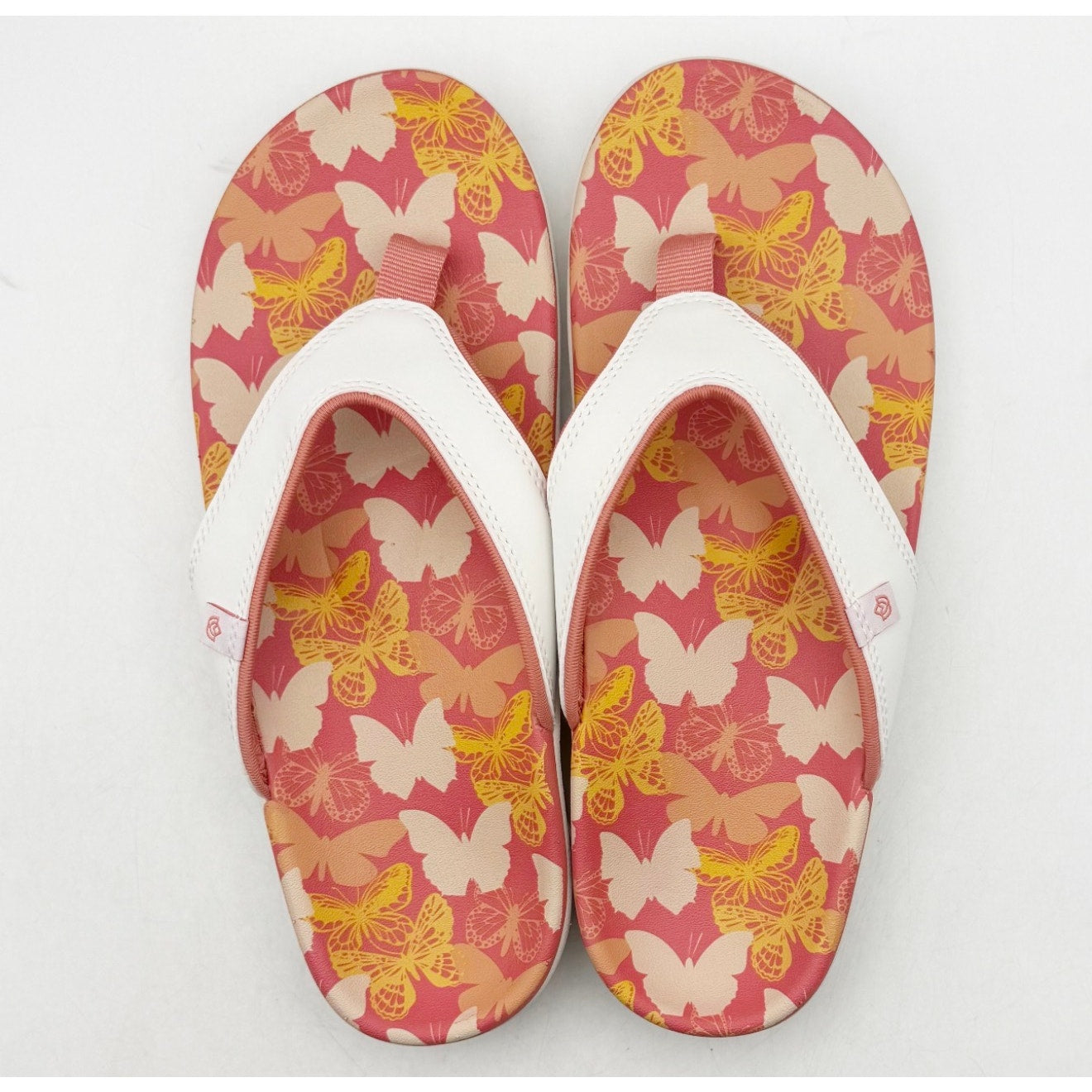 Spenco Women's Yumi Butterfly Sandals US 9 WIDE White Pink Coral Flip Flop NWT