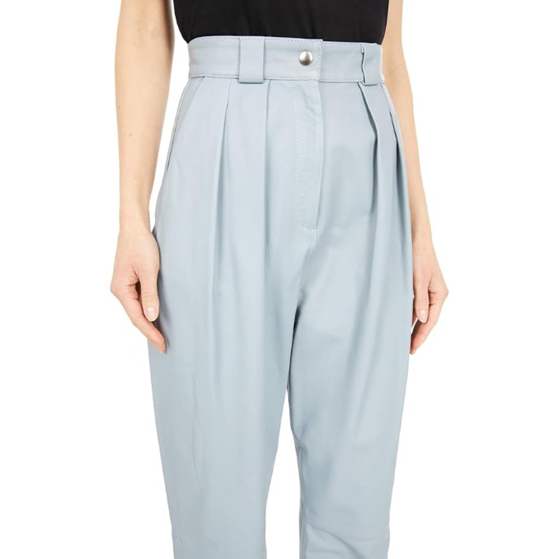 FAITH CONNEXION Women's Pleated Leather Pants FR 36 US 6 Light Green Blue NWOT