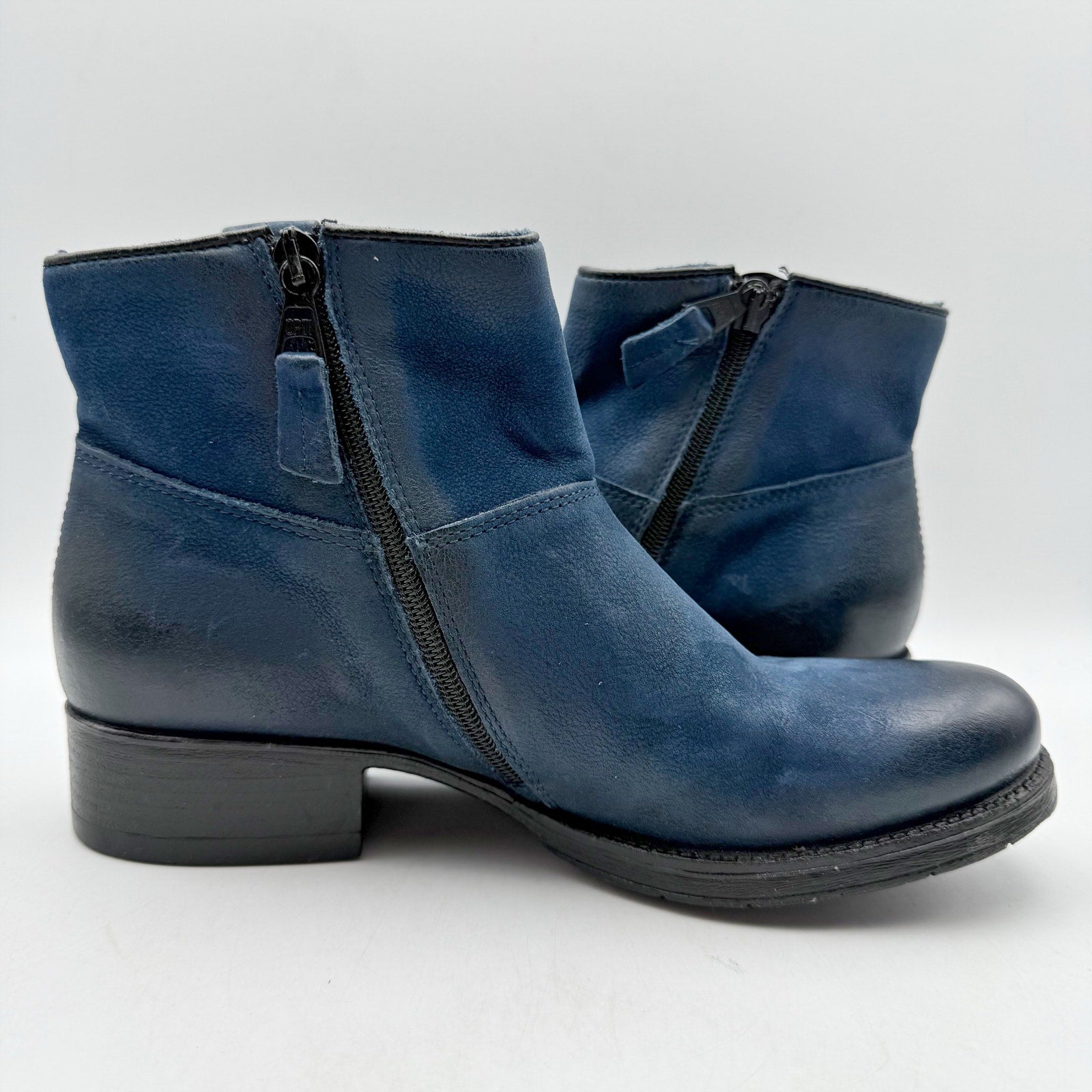 Miz Mooz Womens Norbert Ankle Booties EU 38 US 7.5 Blue Leather NWOB