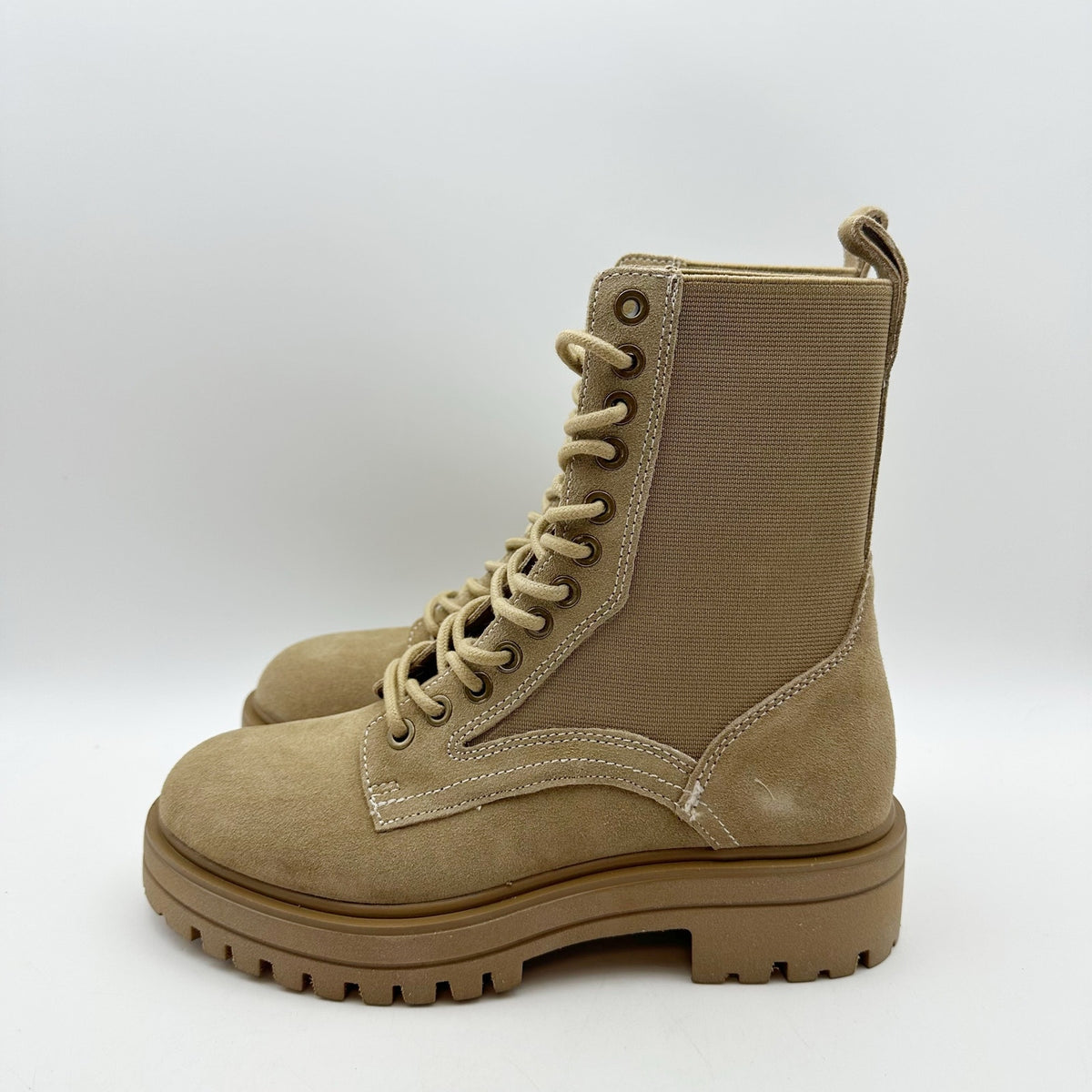 Steve Madden Womens Kenny Combat Boots US 6.5 M Taupe Tan Leather Lace Up NIB
