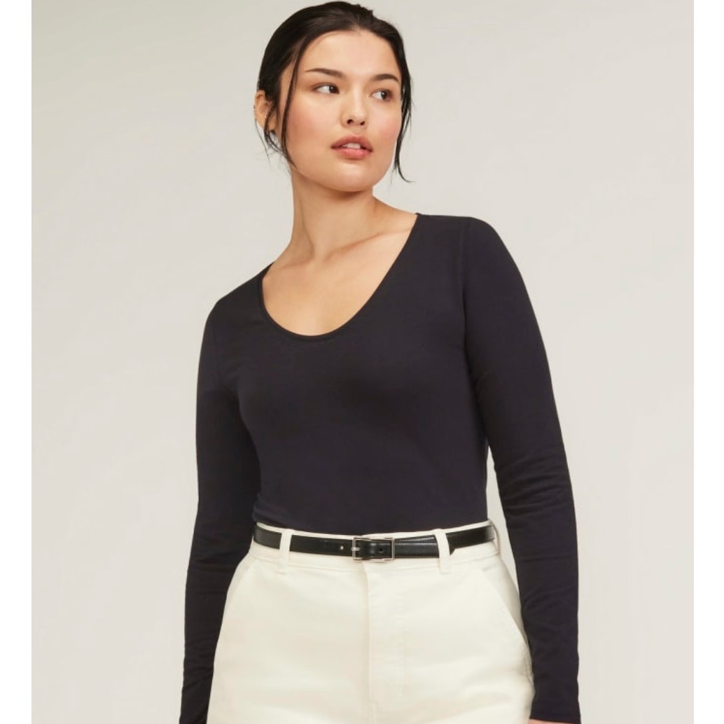EVERLANE Women's The Supima Form Ballet Neck Tee Medium Black Long Sleeve NWT
