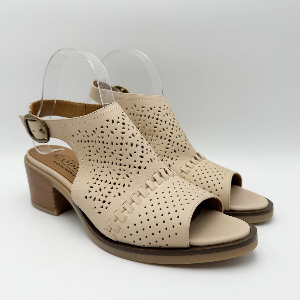 Cammina x Coldwater Creek Women Isabella Heeled Sandal US 8.5 Beige Leather NWOB