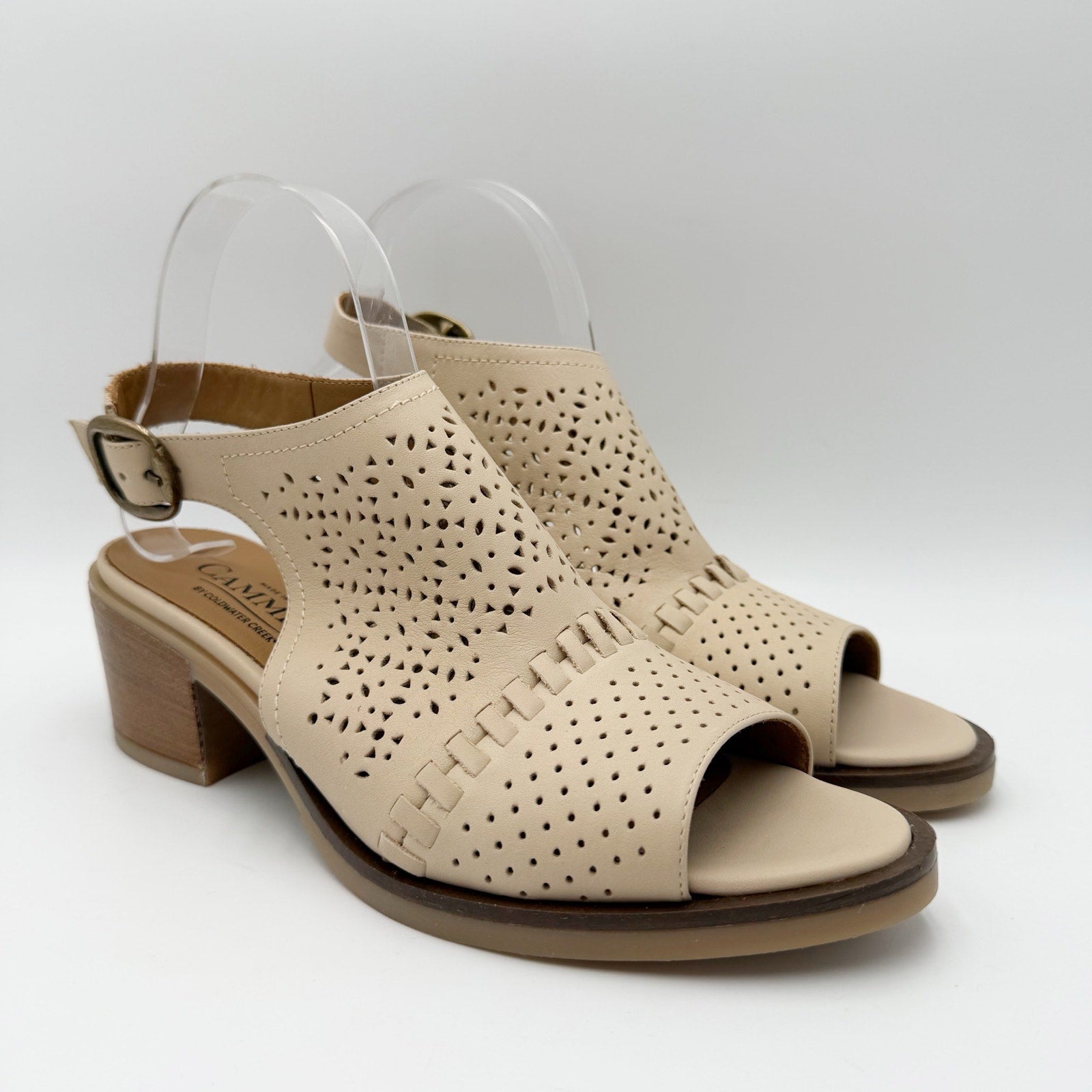 Cammina x Coldwater Creek Women Isabella Heeled Sandal US 8.5 Beige Leather NWOB