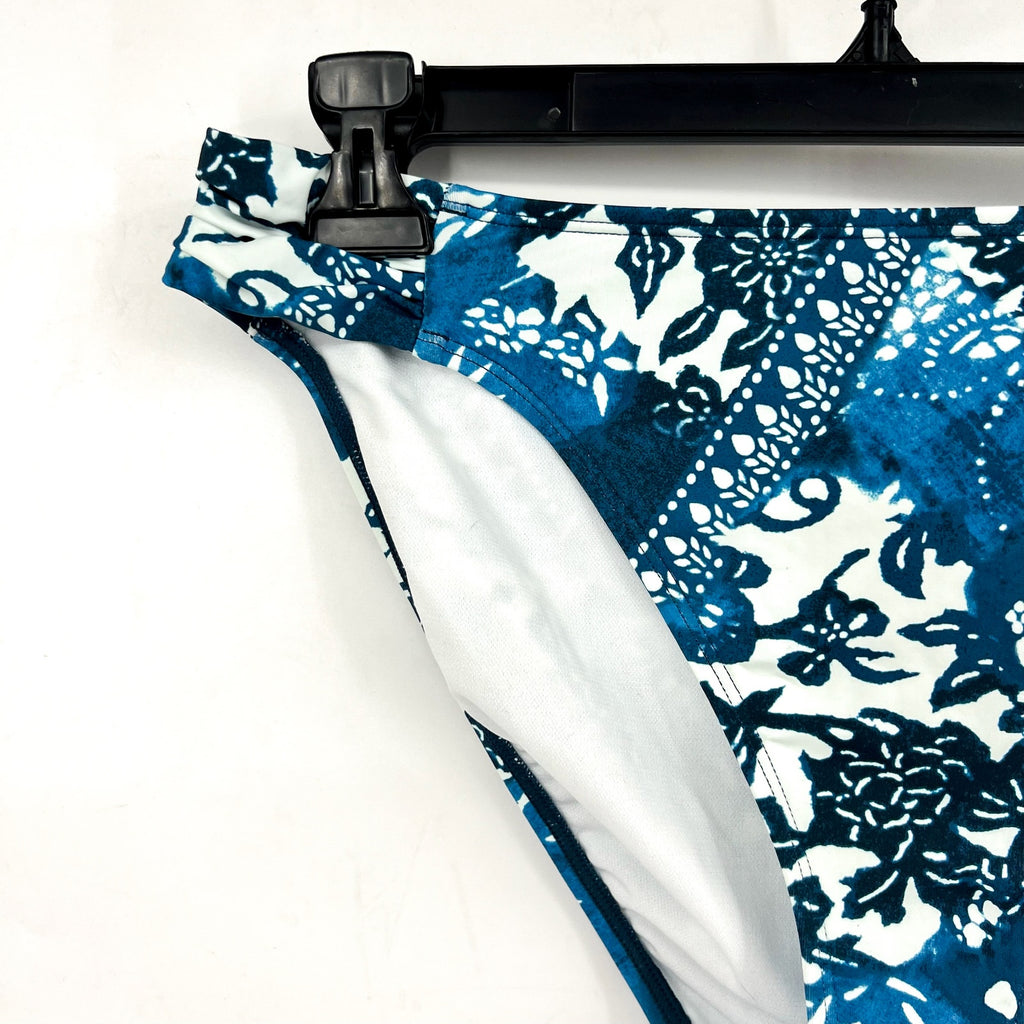 LAUREN RALPH LAUREN Patchwork Hipster Bikini Bottom Size 10 Blue Shirred NWT