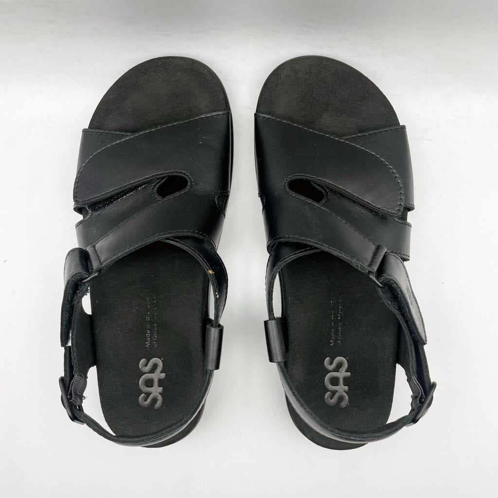 SAS Womens Huggy Adjustable Comfort Sandal US 6.5M EU 37 Black Leather NWOB