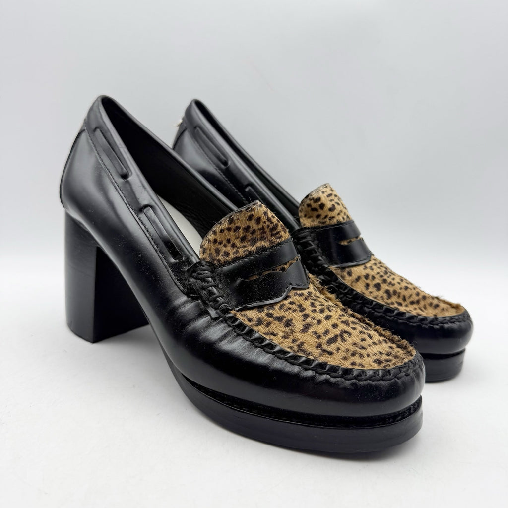 RE/DONE Womens Winsome Heel Loafers US 7 M Black Brown Calf Hair Leather NWOB