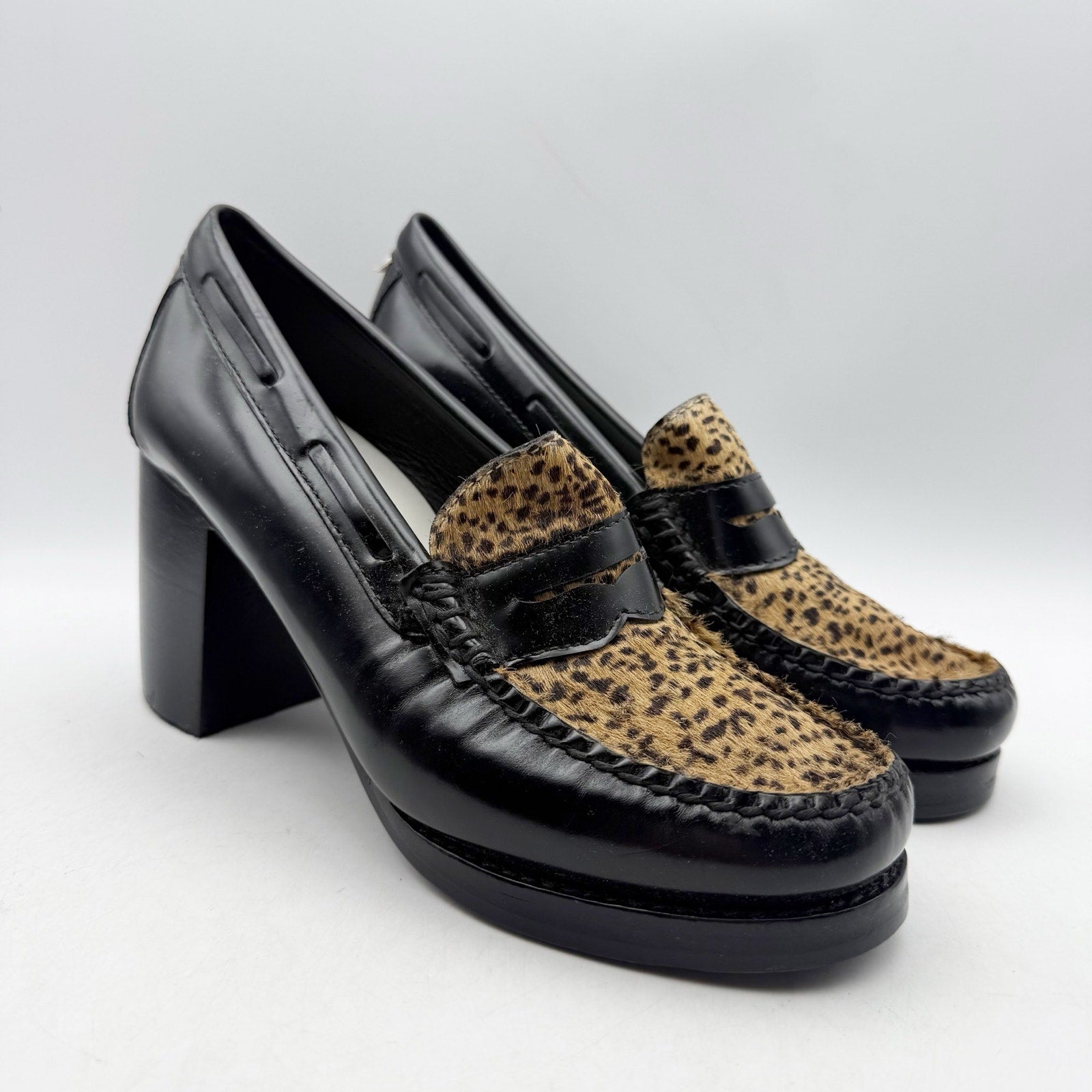 RE/DONE Womens Winsome Heel Loafers US 7 M Black Brown Calf Hair Leather NWOB