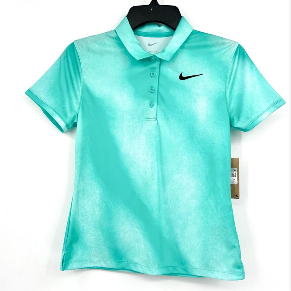 Nike Womens Dri-FIT Golf Polo Shirt XS Green Short-Sleeve Printed NWT