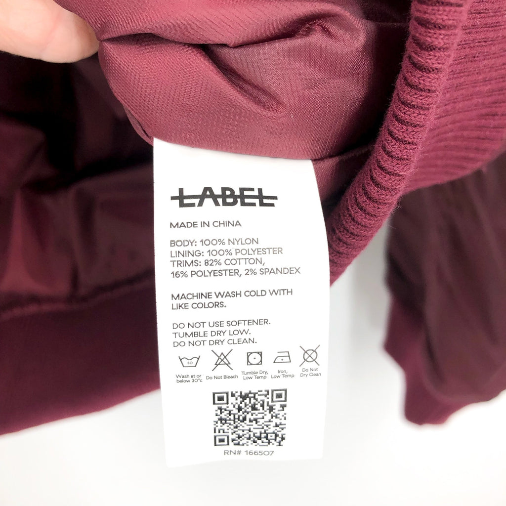 LABEL Unisex Go-To Bomber Jacket XS Red Burgundy Full Zip Oversized Fit NWT