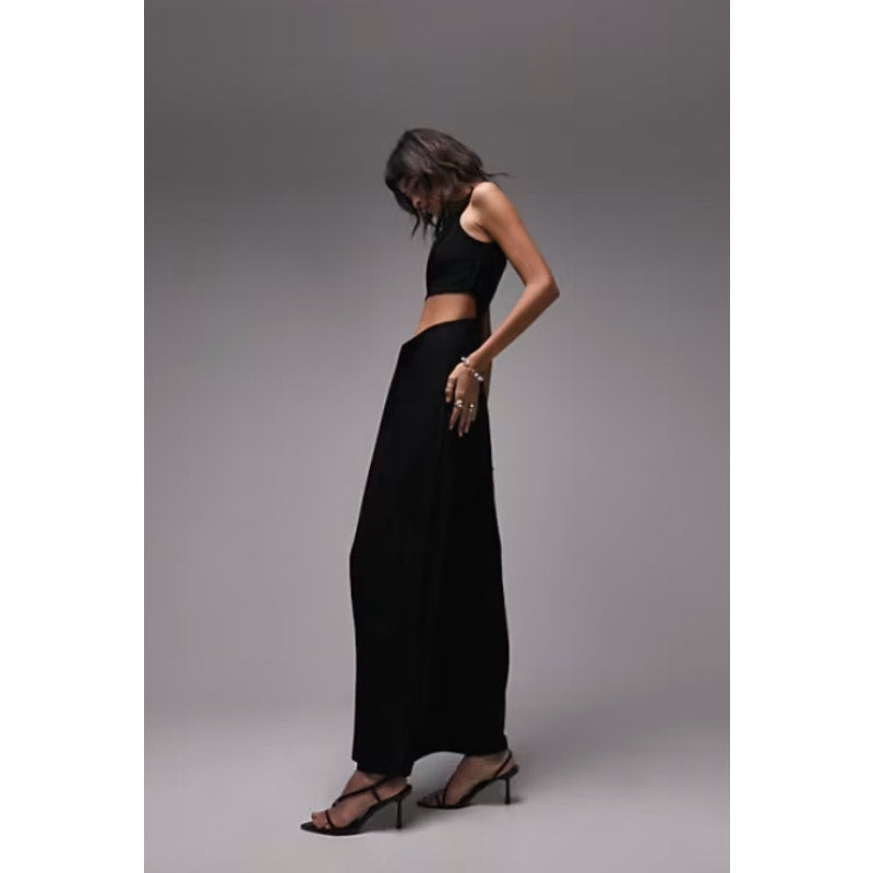 TOPSHOP Women's Jersey Draped Midi Dress Small 4-6 Black Sleeveless Cut Out NWT