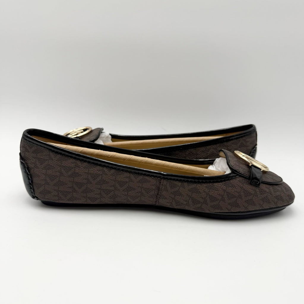 Michael Kors Womens Lillie Moc Flats US 9.5 Brown MK Logo NIB