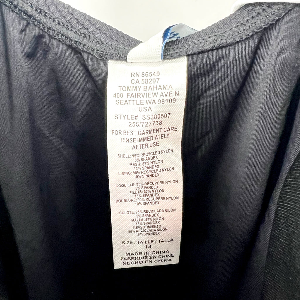 TOMMY BAHAMA Island Cays Cabana Wrap-Front One-Piece Swimsuit 14 Black NWT