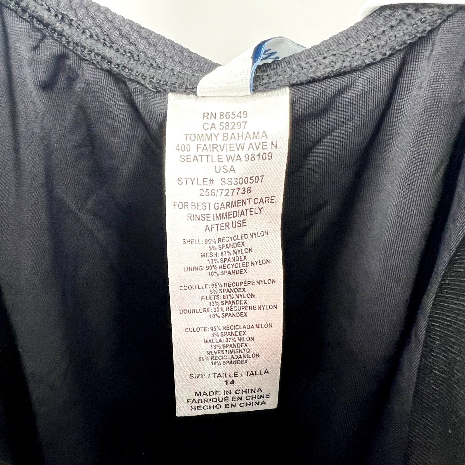 TOMMY BAHAMA Island Cays Cabana Wrap-Front One-Piece Swimsuit 14 Black NWT