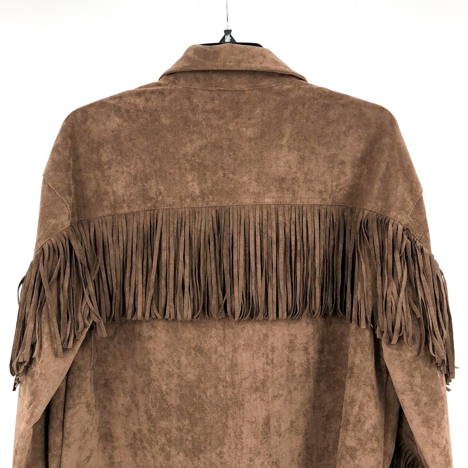 BLANKNYC Women's Faux Suede Fringe Jacket Medium Brown Hot Cocoa Long Sleeve NWT