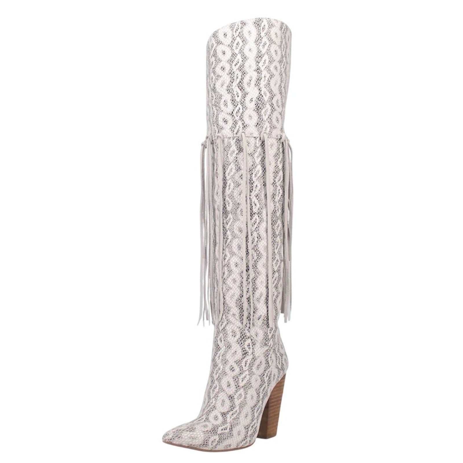 DINGO Womens Kitty Kat Fringe Cowboy Boots US 8.5M White Snake Snip Toe NIB