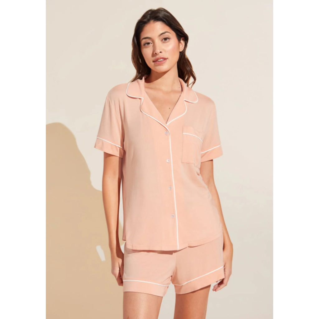 EBERJEY Gisele Shortie Short PJ Set Small Peach Parfait Ivory TENCEL Modal NWT