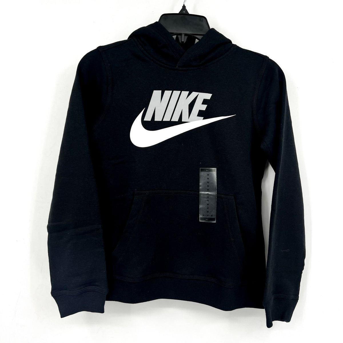Nike Big Boys' Club Fleece Hoodie Medium Black Pullover Sweatshirt NWT