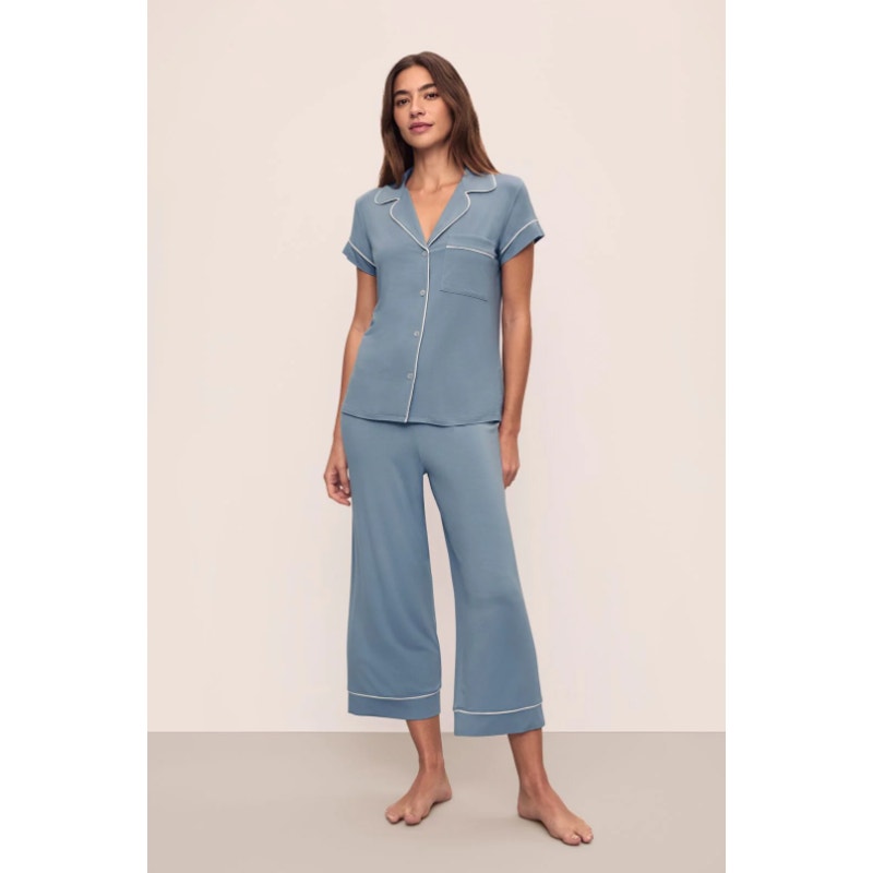 EBERJEY Gisele PJ Set Medium Light Blue Short Sleeve & Cropped Pant NWT