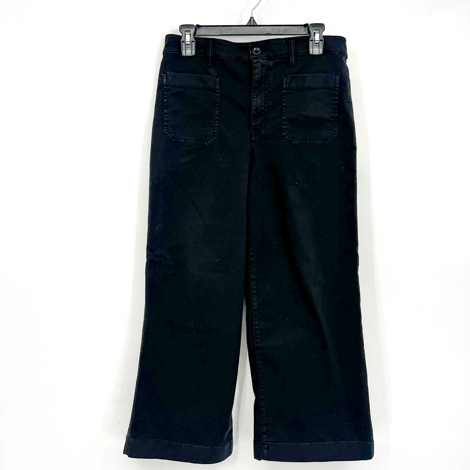LAUREN RALPH LAUREN Womens Wide Leg Cropped Pants Size 2 Black Stretch Chino NWT