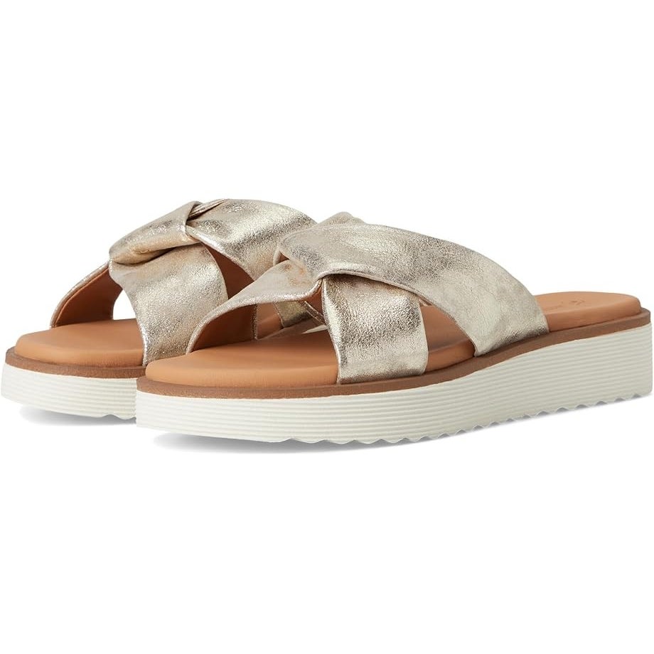 Johnston & Murphy Womens Mitzi Knotted Slide Sandals Size 9 Gold Champagne NIB