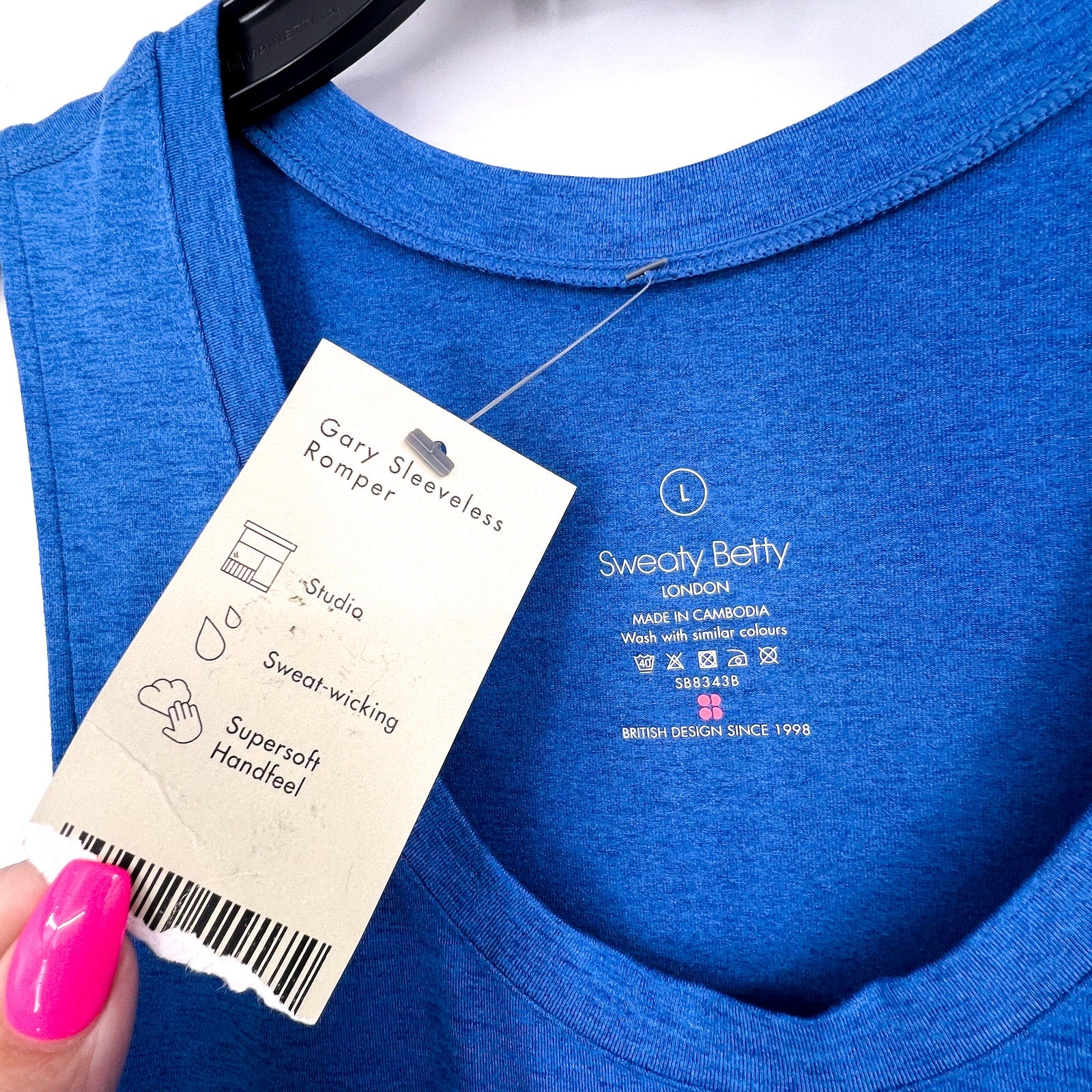 SWEATY BETTY Women's Gary Sleeveless Romper Large US 10 Oxford Blue Marl NWT