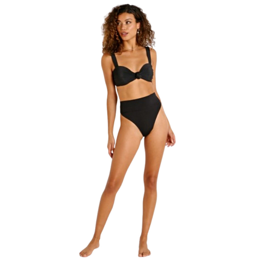 BEACH RIOT Women's Highway Bikini Bottoms Large Black Ribbed High Waist NWT