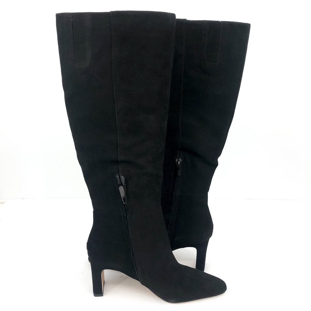 SAM EDELMAN Womens Sylvia Knee High Boots Size 7.5M WIDE CALF Black Suede NWOB