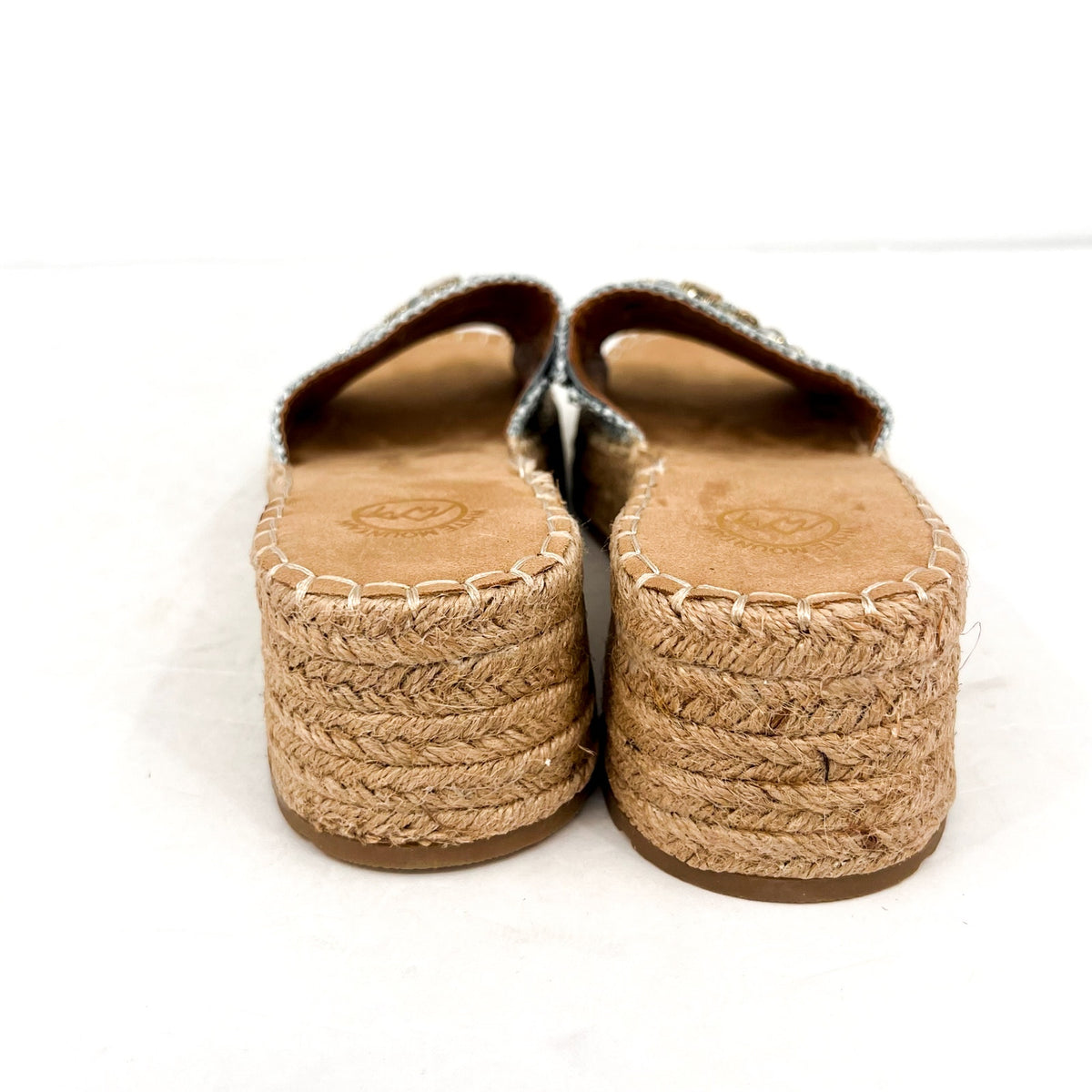 WHITE MOUNTAIN Womens Stitch Espadrille Wedge Sandals Size 9.5M Blue Raffia NWOB