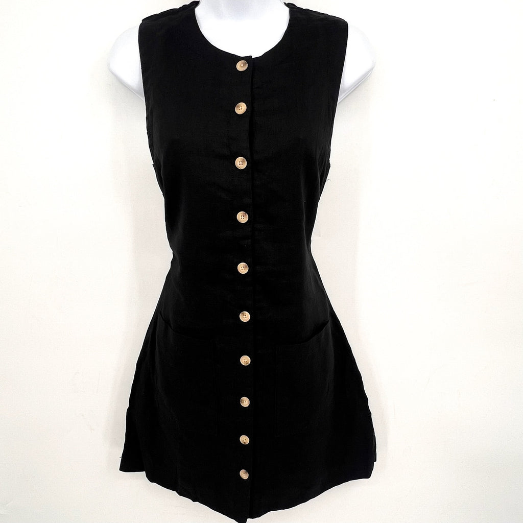 BLANKNYC Women's City Nights Linen Mini Dress Small Black Sleeveless NWT
