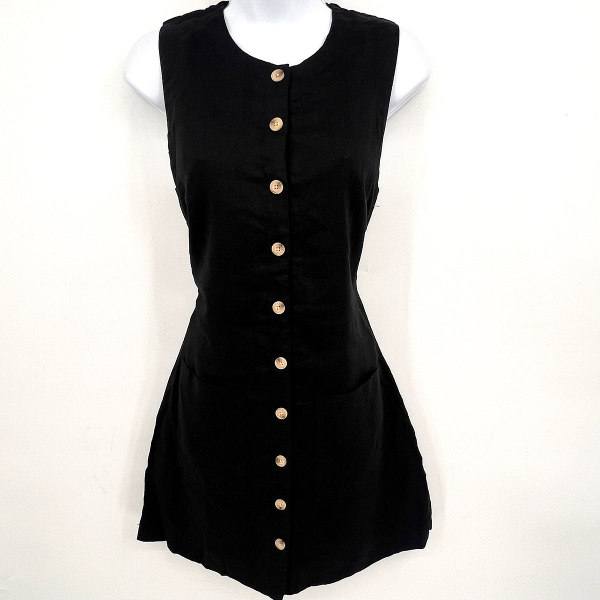 BLANKNYC Women's City Nights Linen Mini Dress Small Black Sleeveless NWT